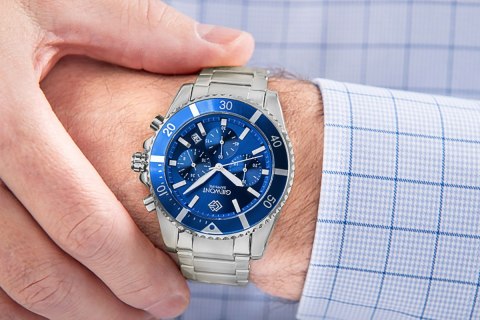 Zegarek Męski Giewont Chronograph Sapphire Srebrno Niebieski GW3970-B3