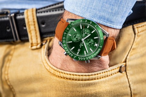 Zegarek Męski Giewont Chronograph Sapphire Brązowo Zielony GW8720-A3