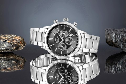 Zegarek Męski Giewont Chronograph Sapphire Srebrno Czarny GW8510-B1