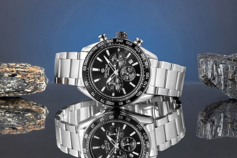 Zegarek Męski Giewont Chronograph Sapphire Srebrno Czarny GW9580-B1