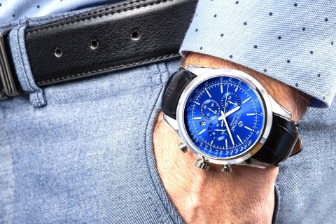 Zegarek Męski Giewont Chronograph Sapphire Srebrno Niebieski GW7650-A3