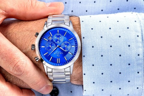 Zegarek Męski Giewont Chronograph Sapphire Srebrno Niebieski GW8510-B3